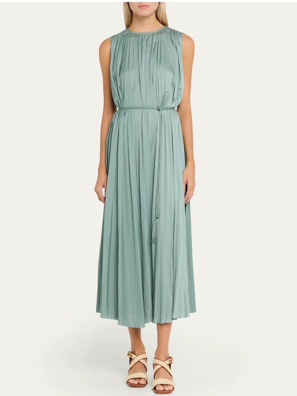Ulla Johnson Fianna Belted Pleated Satin Midi Dress